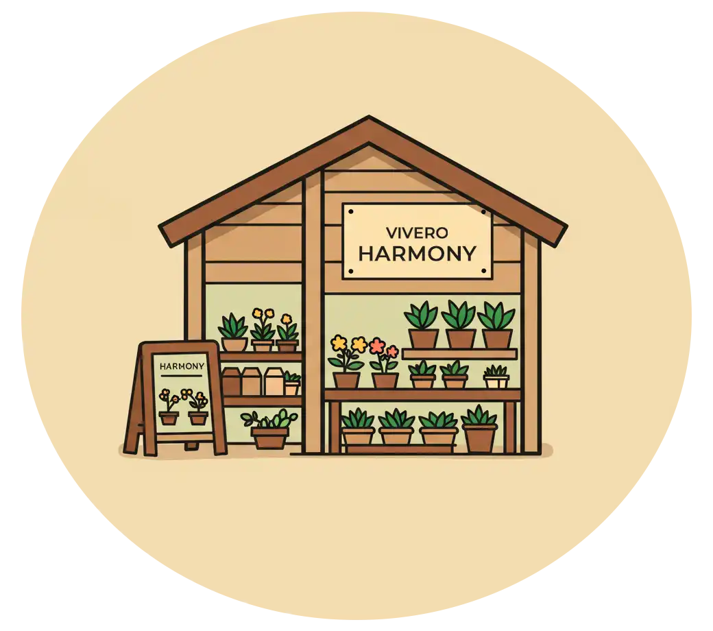 Vivero harmony ilustracion del frente negocio de plantas buga