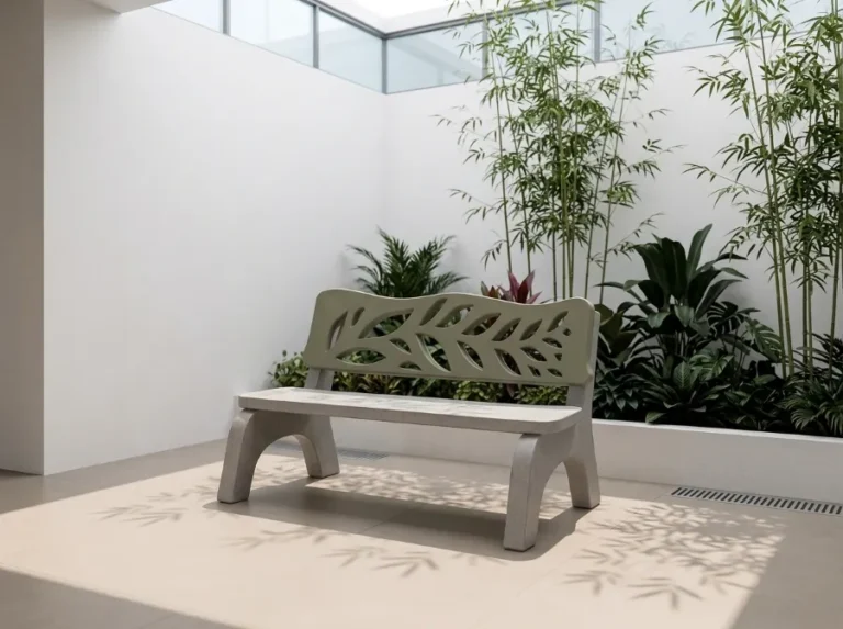 Bancas de Concreto en Cali y el Valle del Cauca: La Guía de Diseños Modernos con y sin Espaldar para Parques, Jardines y Proyectos de Paisajismo 20 Banca con Espaldar diseño tipo Hoja de lujo en hormigón polimérico (75 kg) mobiliario urbano biomimético y calados de ventilación que evitan el sudor y permiten el flujo constante de aire. Mobiliario arquitectónico ultra resistente, antivandalismo, anticorrosivo a la humedad y a la orina de mascotas, resistente al moho, la lluvia y el sol intenso sin requerir mantenimiento. Fabricada con proceso sostenible de 0% consumo de agua, ideal para decoración de interiores corporativos, patios y paisajismo exterior. Envíos y cobertura a todas las capitales de Colombia: Medellín, Arauca, Barranquilla, Bogotá, Cartagena, Tunja, Manizales, Florencia, Yopal, Popayán, Valledupar, Quibdó, Montería, Inírida, San José del Guaviare, Neiva, Riohacha, Santa Marta, Villavicencio, Pasto, Cúcuta, Mocoa, Armenia, Pereira, Bucaramanga, Sincelejo, Ibagué, Cali, Buga, Cartago, tulúa.
