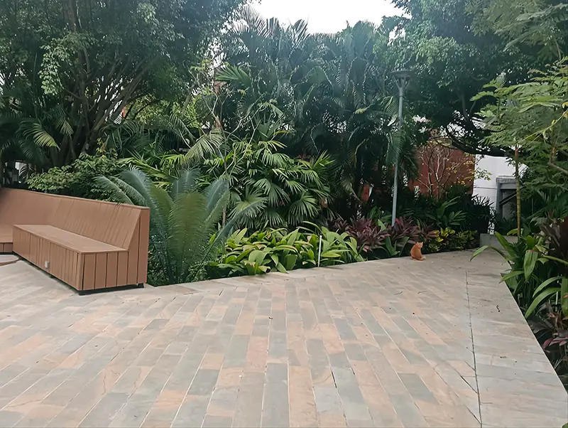 Grúa de Vivero Harmony realizando el izaje y trasplante de un árbol adulto en un proyecto de ingeniería ambiental en la Universidad Javeriana en Cali, Colombia.