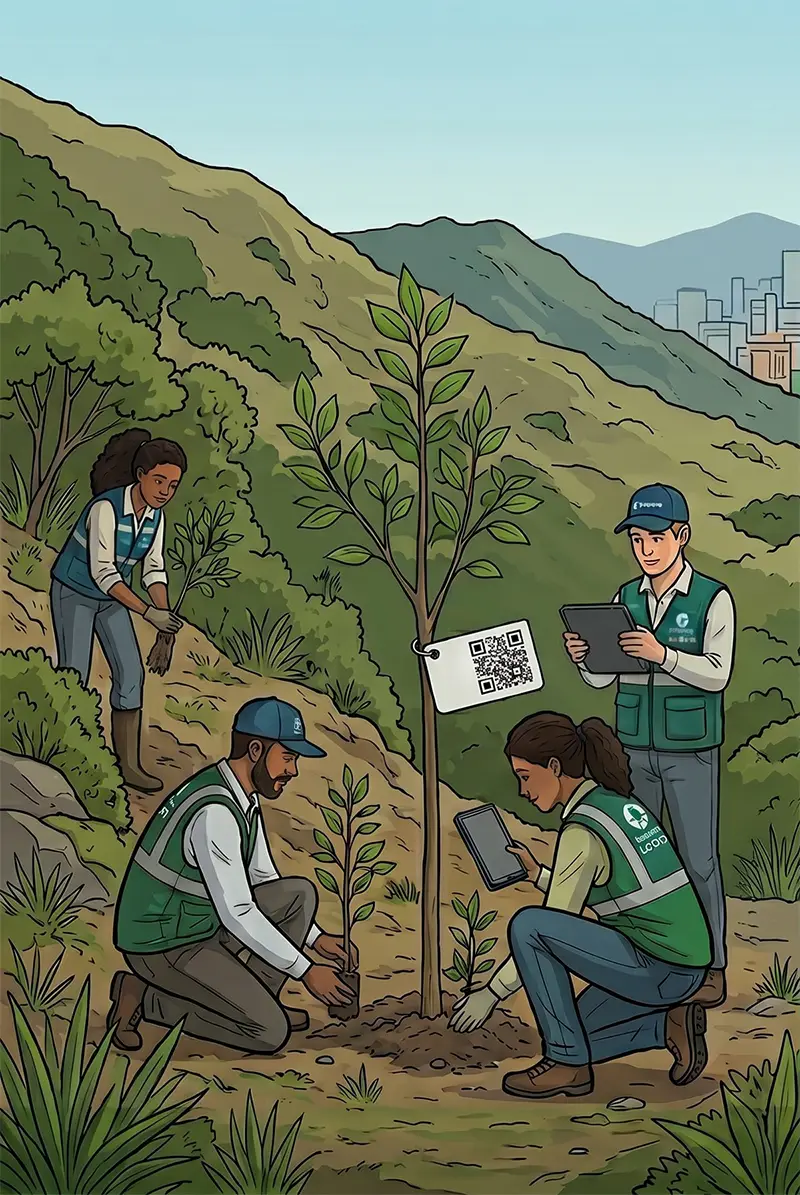 Ley 2173: ¿Su empresa ya está en riesgo de incumplimiento en 2026? 2 Fachada de un edificio corporativo moderno en Cali con un gran jardín vertical lleno de plantas de diferentes texturas y colores, un proyecto de paisajismo sostenible de Vivero Harmony