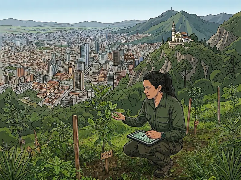 Ley 2173 y Criterios ESG: Cómo convertir la reforestación en un activo para su empresa 1 Representación visual del éxito corporativo y la trazabilidad tecnológica en proyectos de reforestación para el sector B2B en Bogotá. Ilustra cómo el cumplimiento de la Ley de Áreas de Vida, gestionado a través de operadores como Vivero Harmony, se transforma en un poderoso activo ESG y facilita la obtención del Certificado Siembra Vida Empresarial para ganar licitaciones.