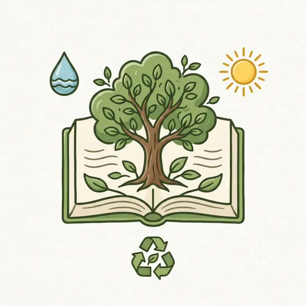 Icono minimalista verde de un edificio corporativo dentro de una hoja, que simboliza la responsabilidad social empresarial y la infraestructura sostenible en Cali.