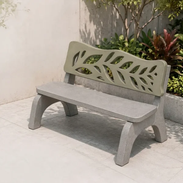 Banca con Espaldar diseño tipo Hoja de lujo en hormigón polimérico (75 kg) mobiliario urbano biomimético y calados de ventilación que evitan el sudor y permiten el flujo constante de aire. Mobiliario arquitectónico ultra resistente, antivandalismo, anticorrosivo a la humedad y a la orina de mascotas, resistente al moho, la lluvia y el sol intenso sin requerir mantenimiento. Fabricada con proceso sostenible de 0% consumo de agua, ideal para decoración de interiores corporativos, patios y paisajismo exterior. Envíos y cobertura a todas las capitales de Colombia: Medellín, Arauca, Barranquilla, Bogotá, Cartagena, Tunja, Manizales, Florencia, Yopal, Popayán, Valledupar, Quibdó, Montería, Inírida, San José del Guaviare, Neiva, Riohacha, Santa Marta, Villavicencio, Pasto, Cúcuta, Mocoa, Armenia, Pereira, Bucaramanga, Sincelejo, Ibagué, Cali, Buga, Cartago, tulúa.