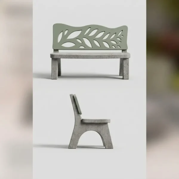 Banca con Espaldar Diseño Hoja de Lujo en Hormigón